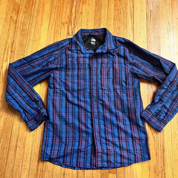 The North Face Shirt Mens Small Long Sleeve Plaid Button Performance Blue - Picture 1 of 9